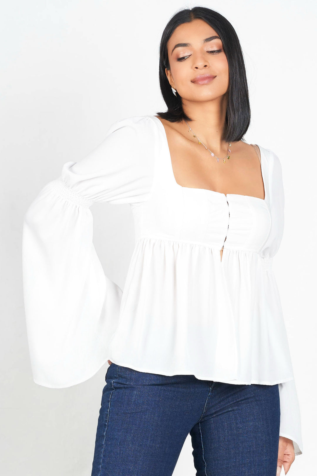 White Square Neck Top