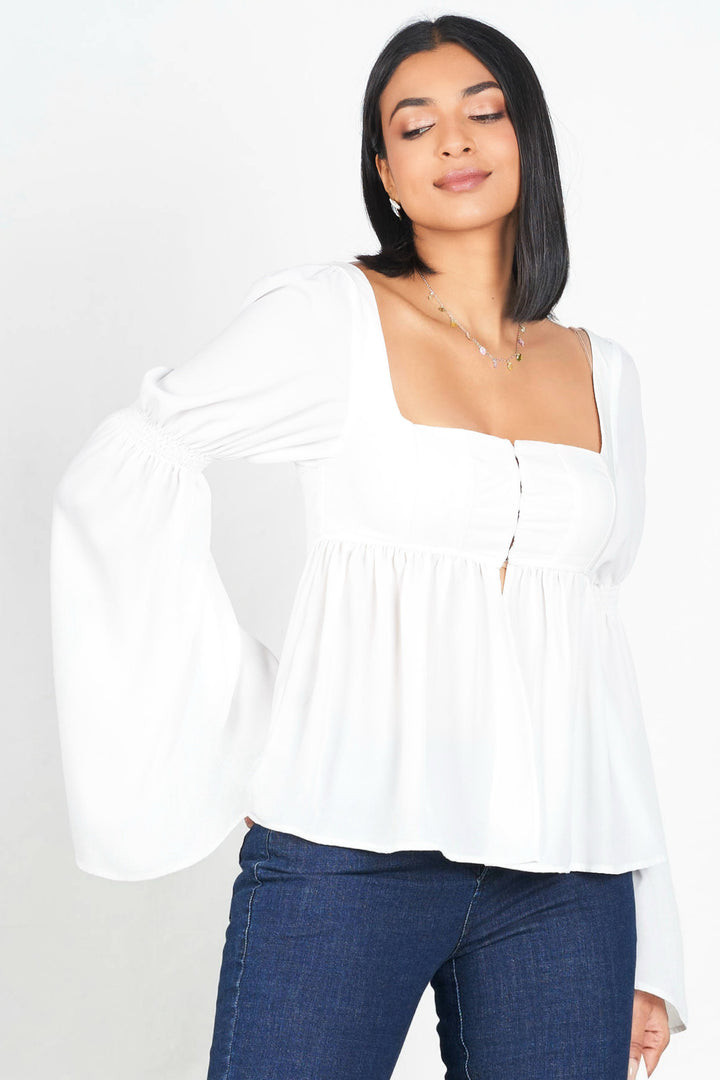 White Square Neck Top