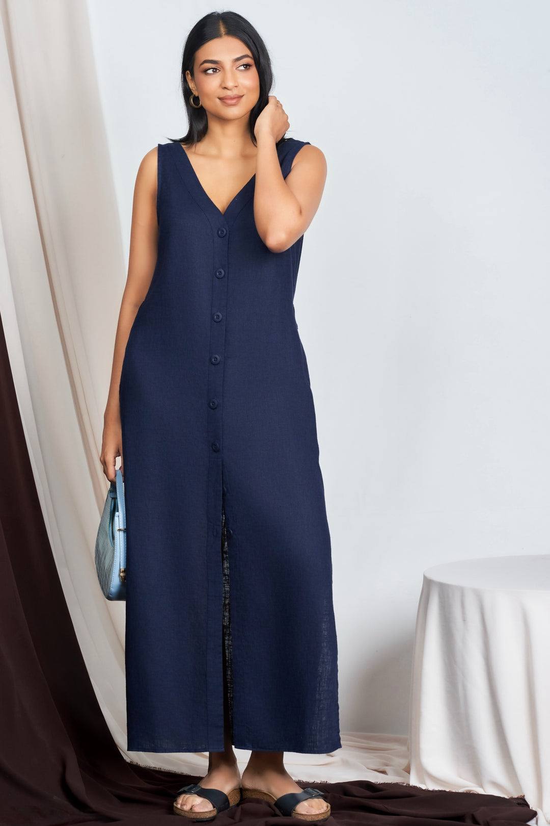 Blue Button Up Maxi Dress