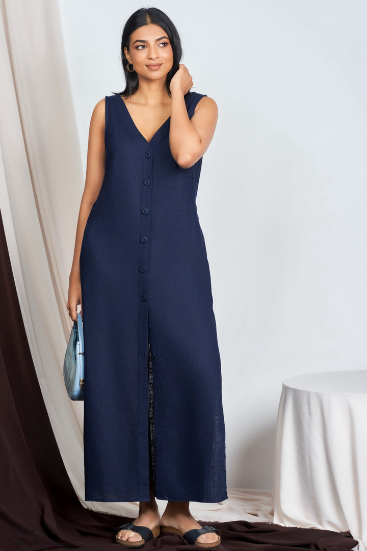 Blue Button Up Maxi Dress