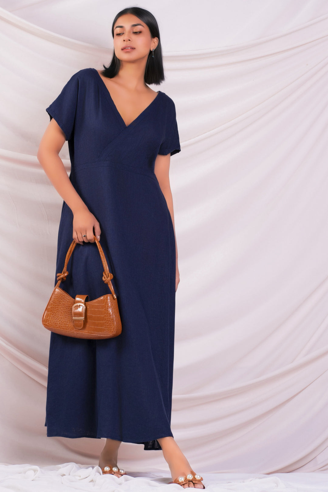 V Neck Linen Maxi Dress