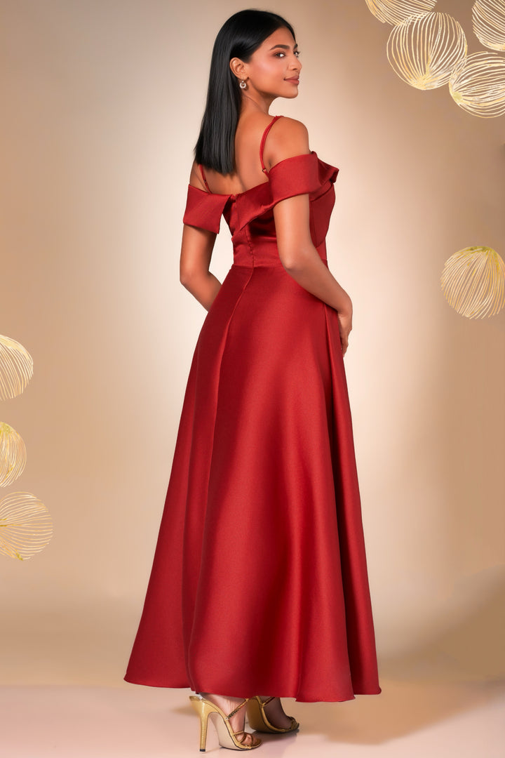 Red Off Shoulder Maxi Dress