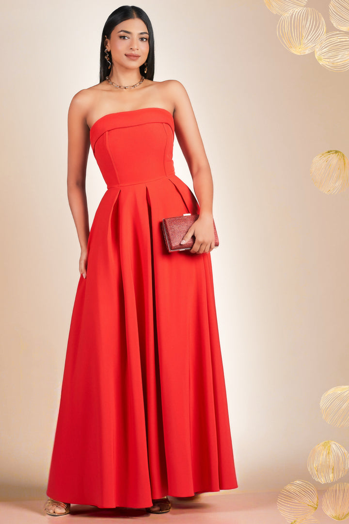 Red Strapless Maxi Dress