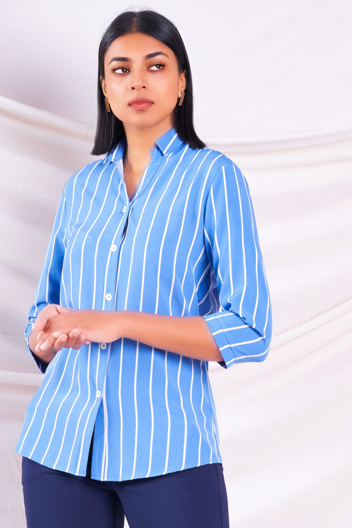 Blue Stripe Three Quarter Sleeve Shirt