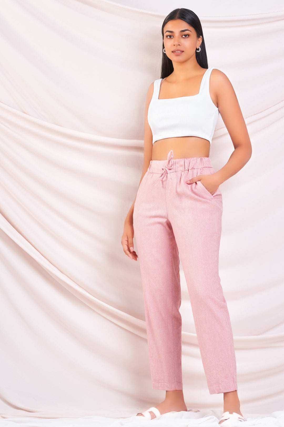 Pink Drawstring Linen Pant