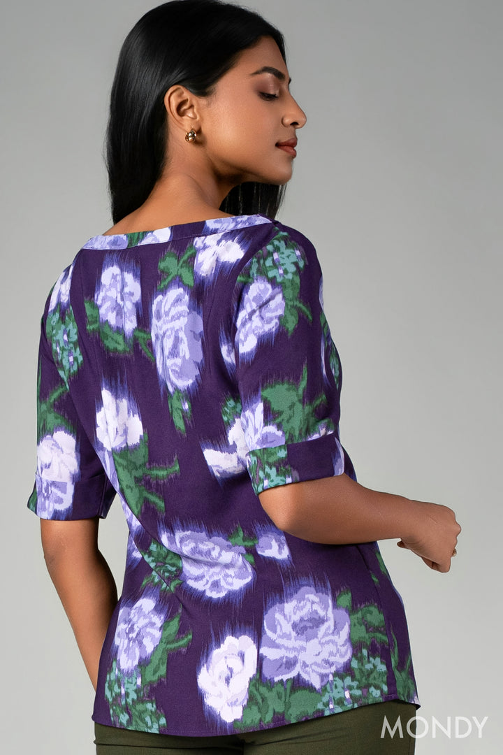 Printed Boat Neck Top