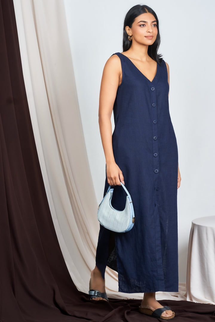 Blue Button Up Maxi Dress