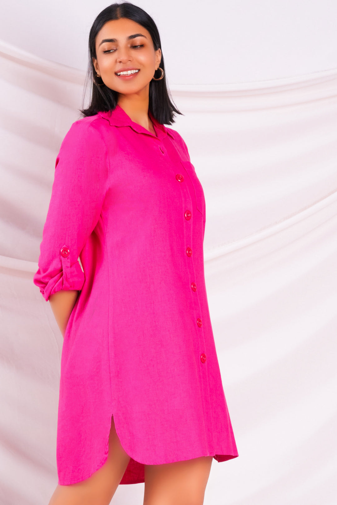 Pink Oversized Shirt Dress