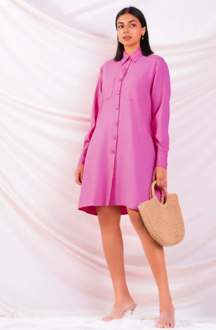 Oversized Pink Shirt Dress