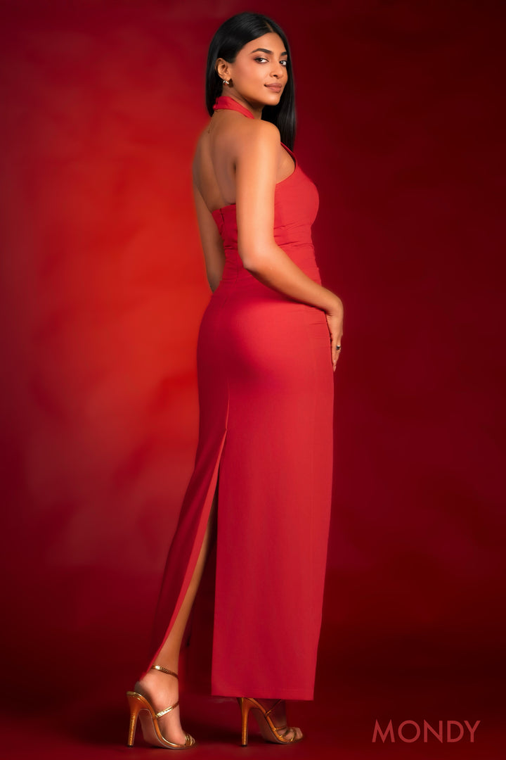Red Halter Maxi Dress