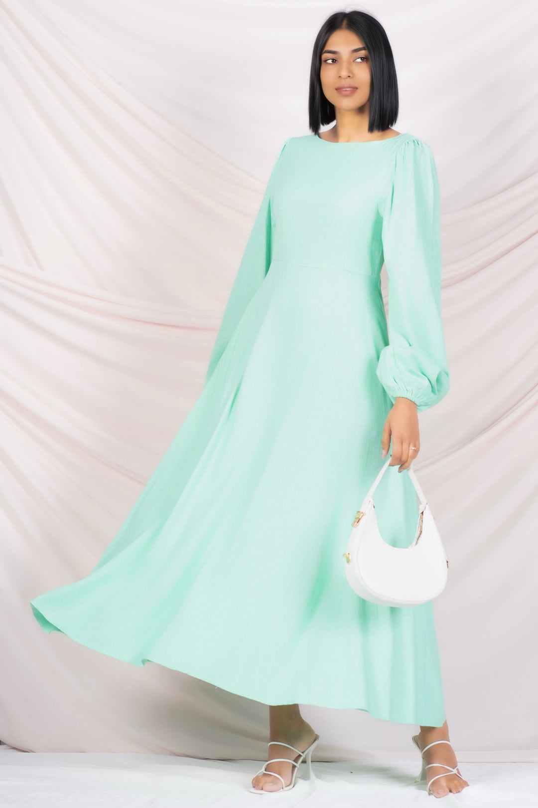 Puff Sleeve Linen Maxi Dress