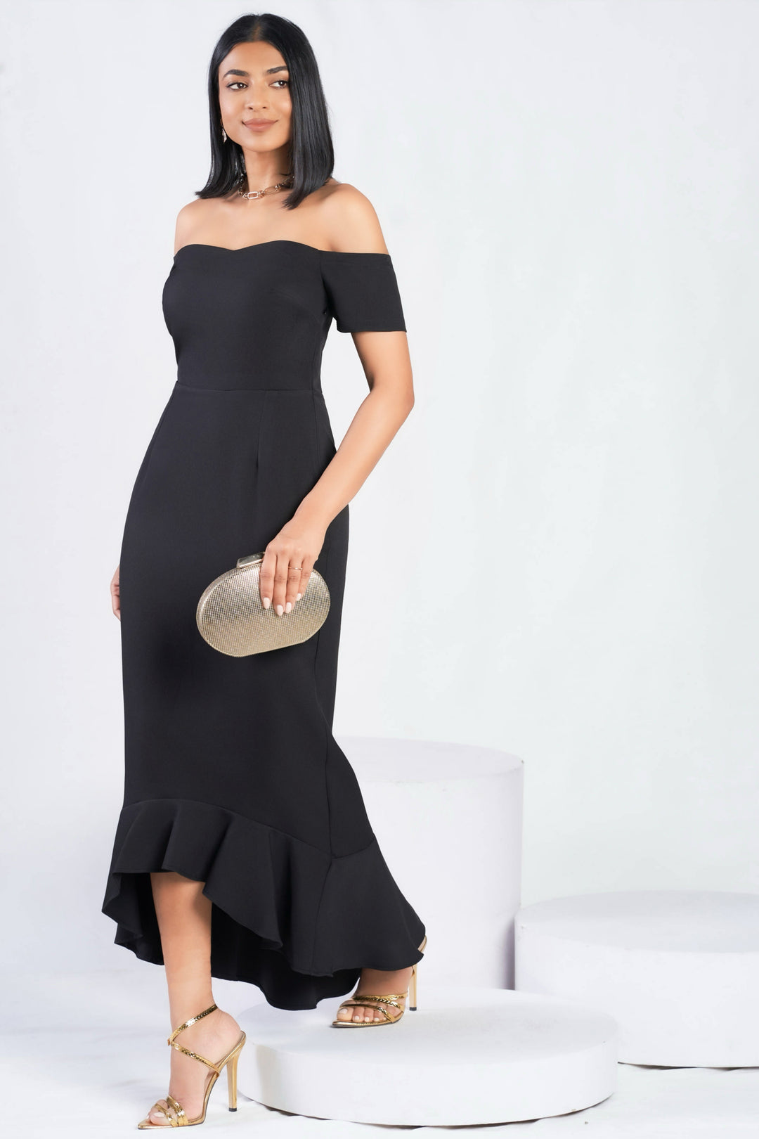 Black Frill Detail Maxi Dress