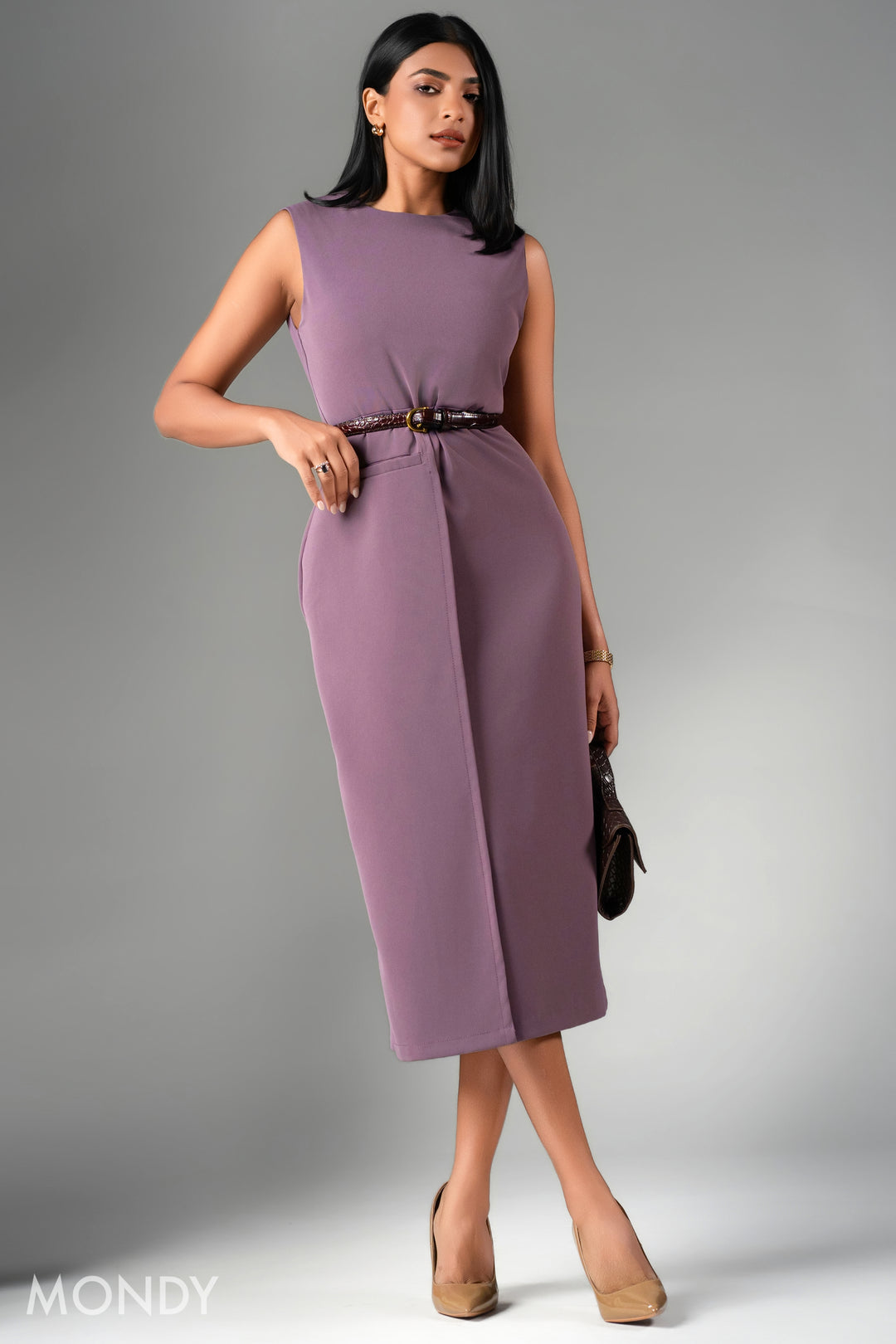 Mock Wrap Midi Dress