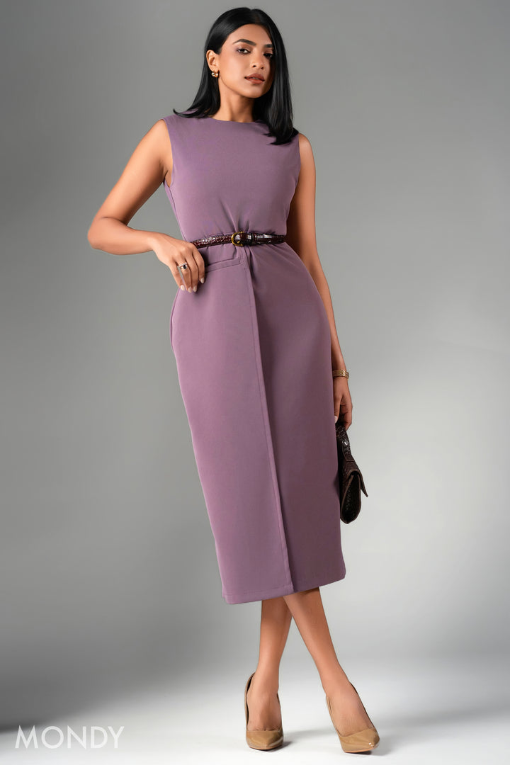 Mock Wrap Midi Dress