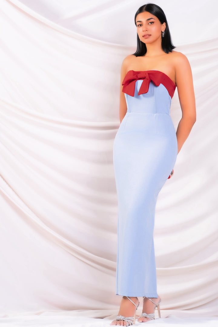 Blue & Red Bow Maxi Dress