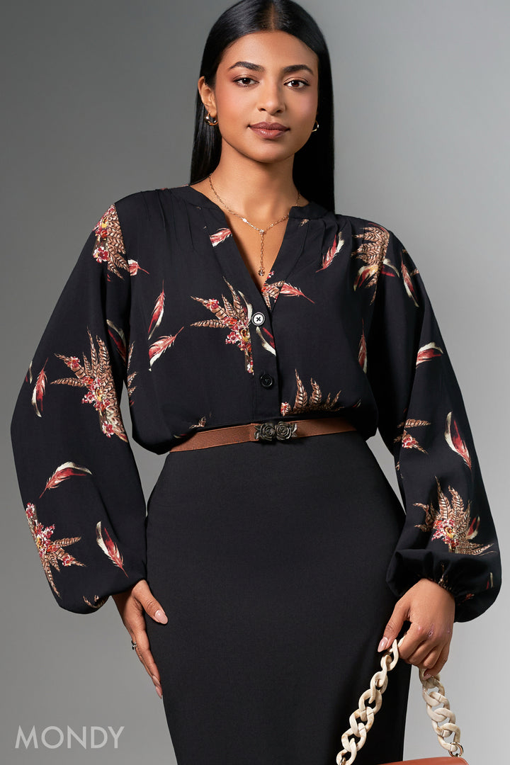 Printed Big Puff Sleeve Top
