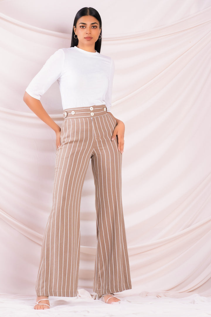 Stripe High Waist Flared Pant