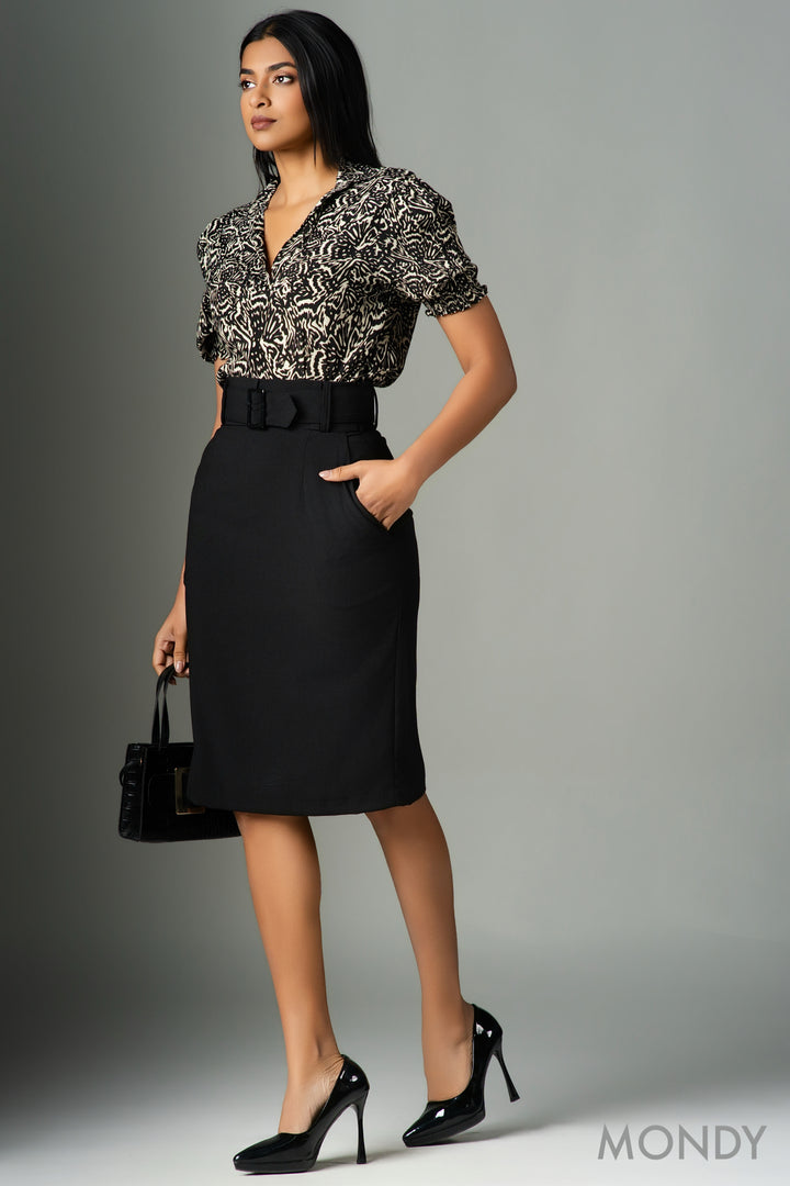 Belted Knee Length Skirt