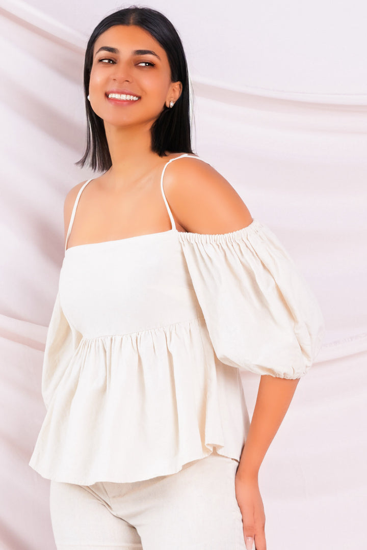 Beige Off Shoulder Top