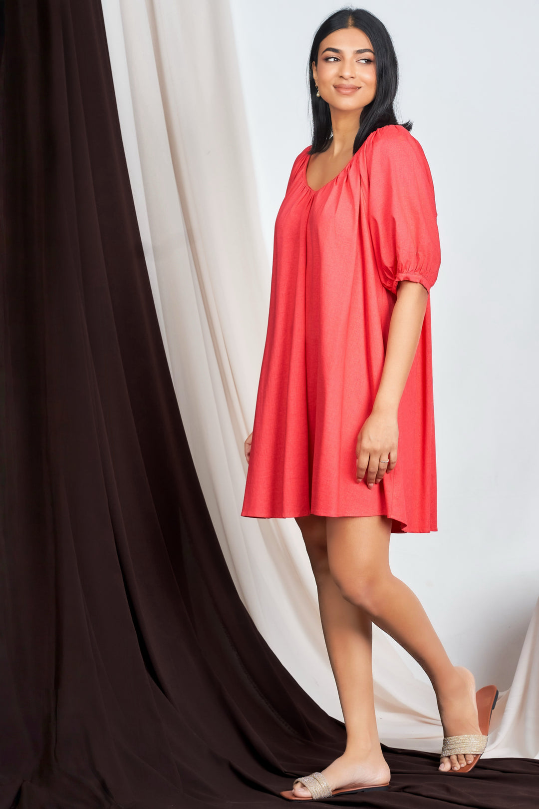Puff Sleeve Relaxed Dress