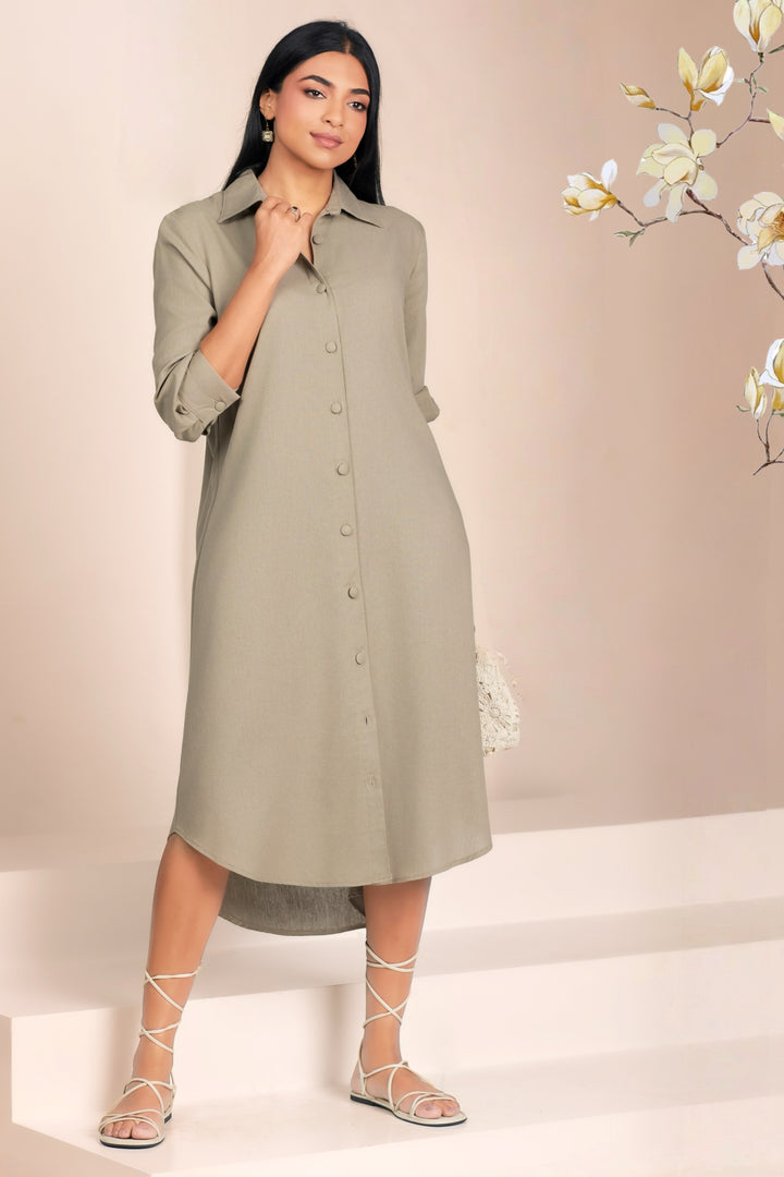 Curved Hem Midi Shirt Dress