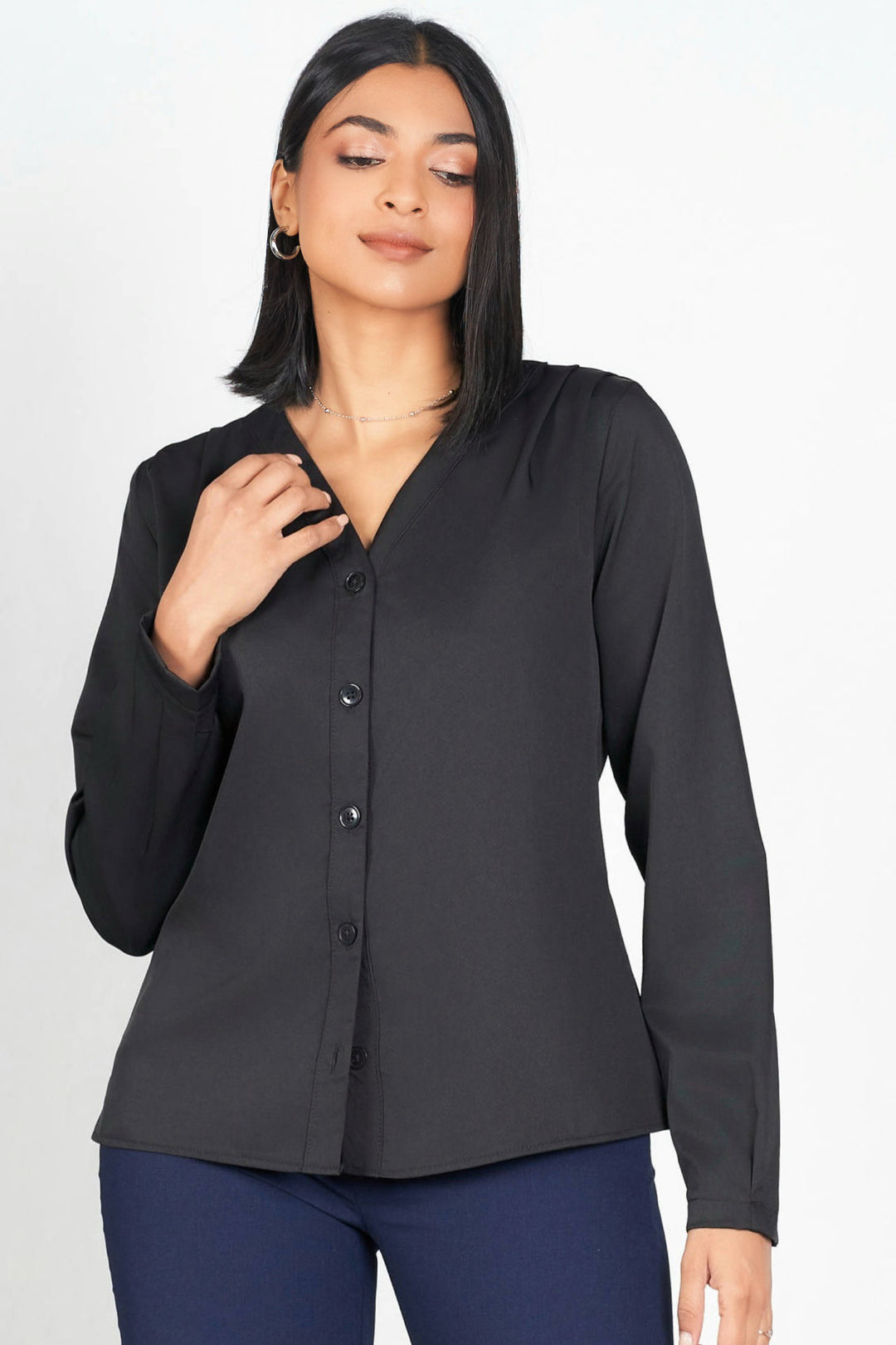 Black V Button Up Top