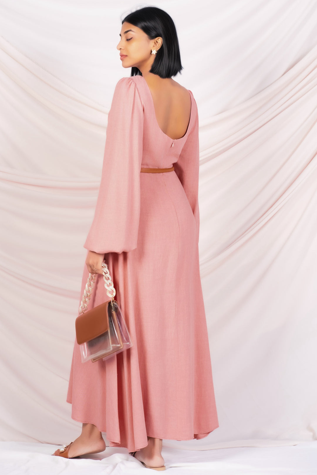 Puff Sleeve Linen Maxi Dress