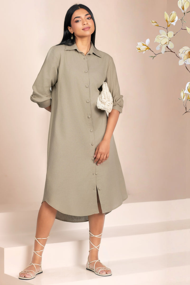 Curved Hem Midi Shirt Dress
