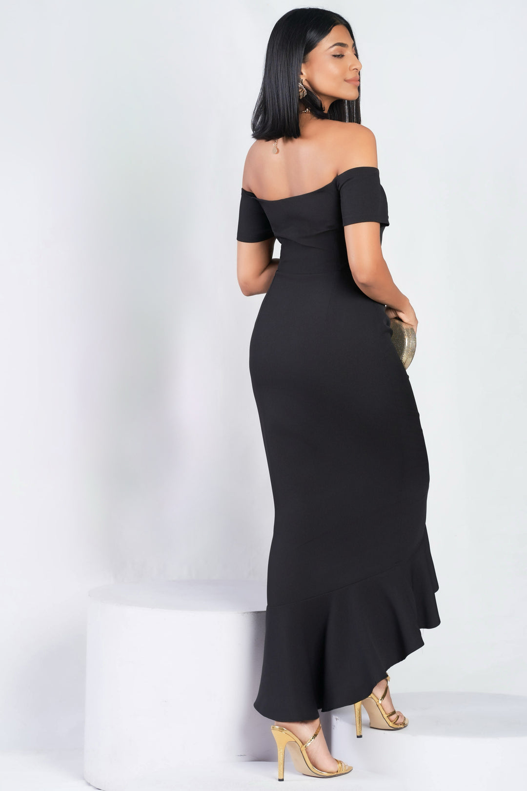 Black Frill Detail Maxi Dress