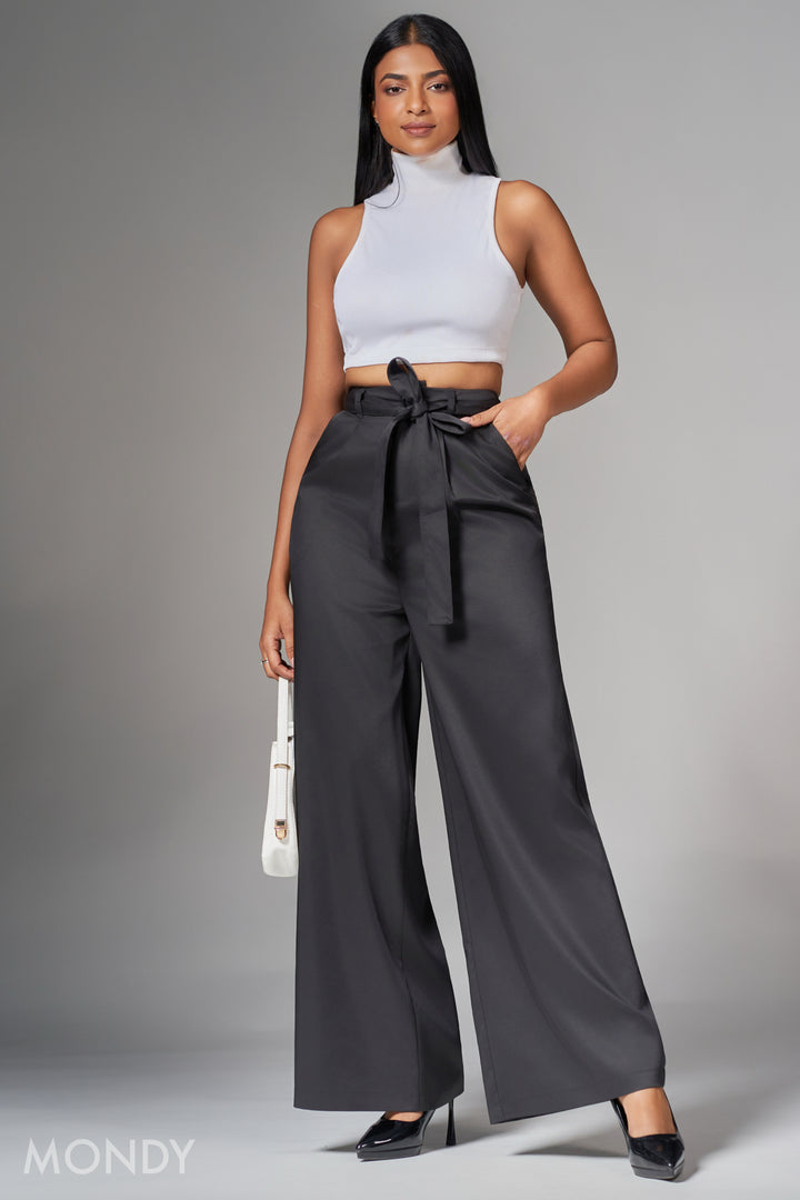 Tie Detail Wide Leg Pant