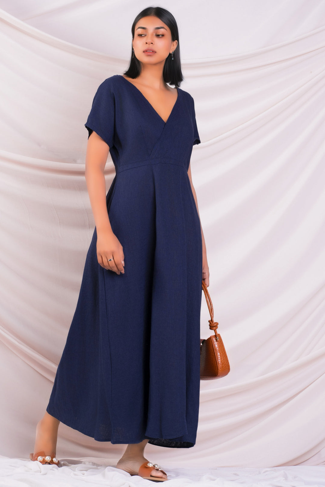 V Neck Linen Maxi Dress