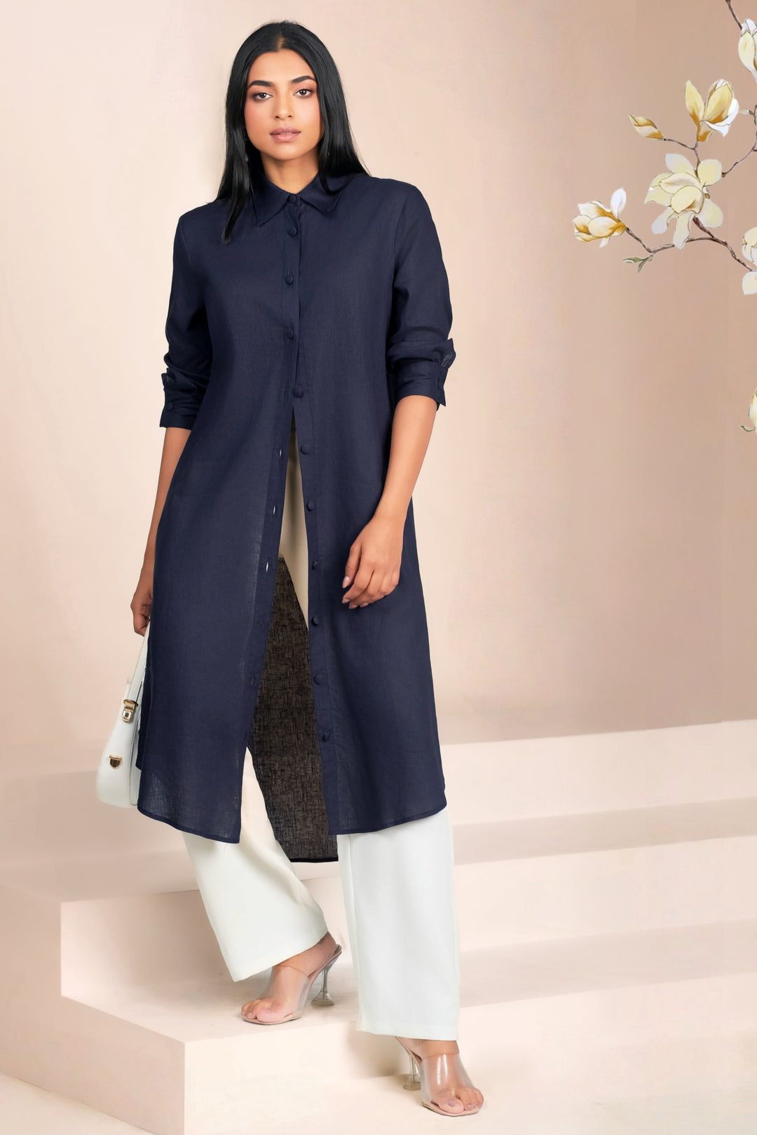 Curved Hem Midi Shirt Dress