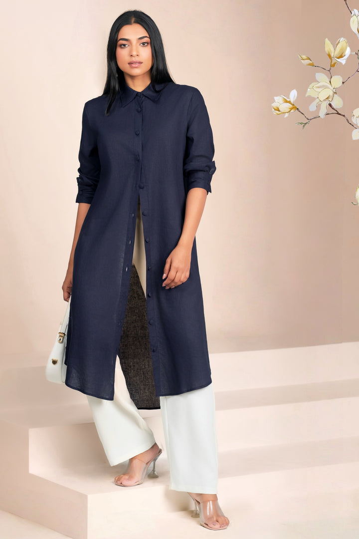Curved Hem Midi Shirt Dress