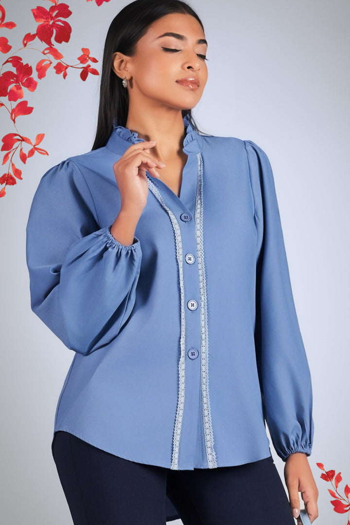 Button Up Puff Sleeve Top