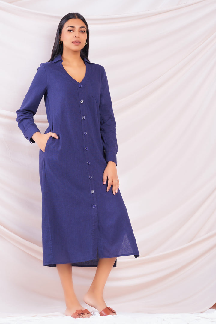 Navy Midi Shirt Dress