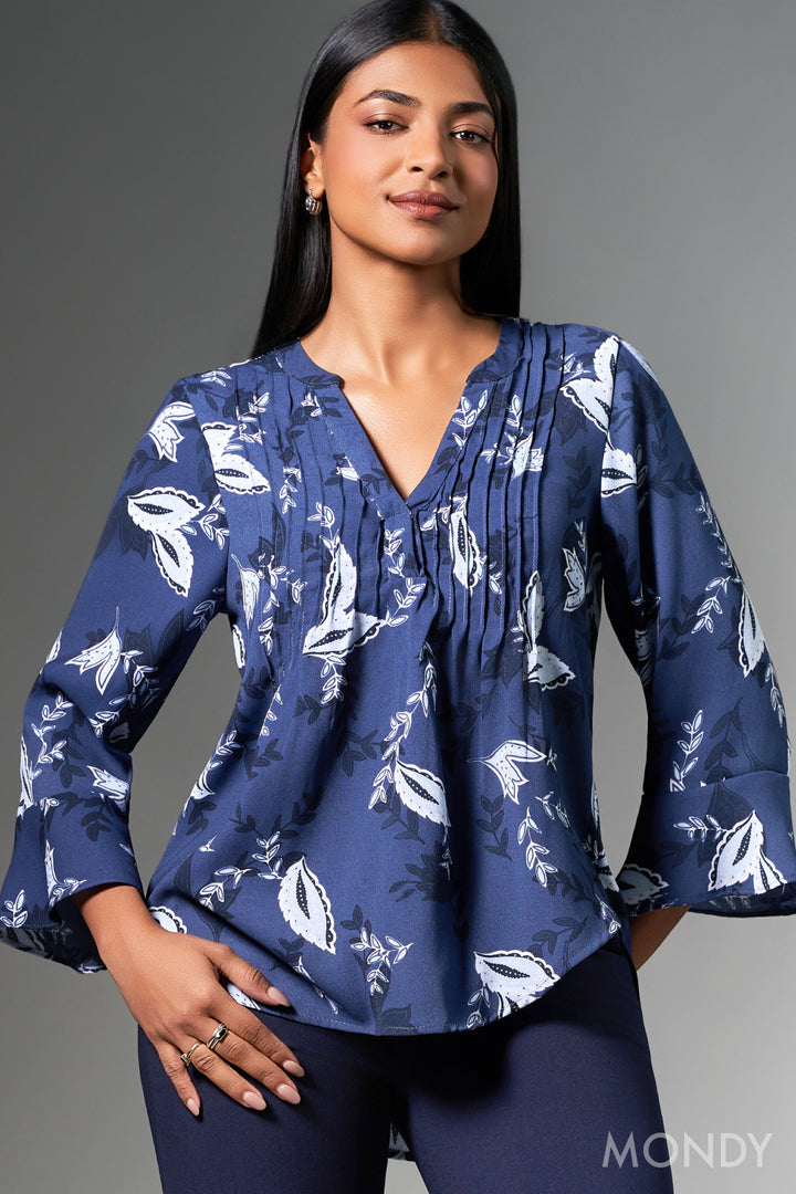 Printed Flare Sleeve Top