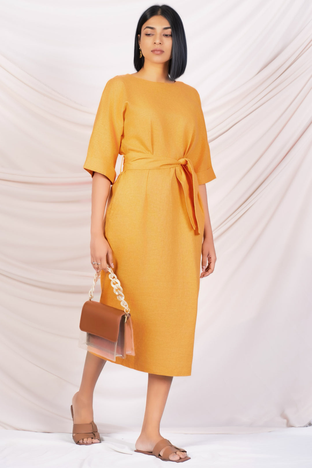 Orange Linen Shift Dress