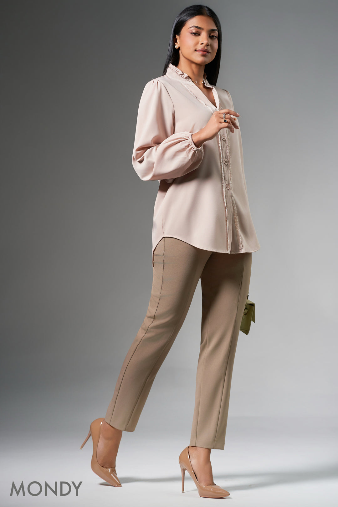 Beige Big Puff Sleeve Top