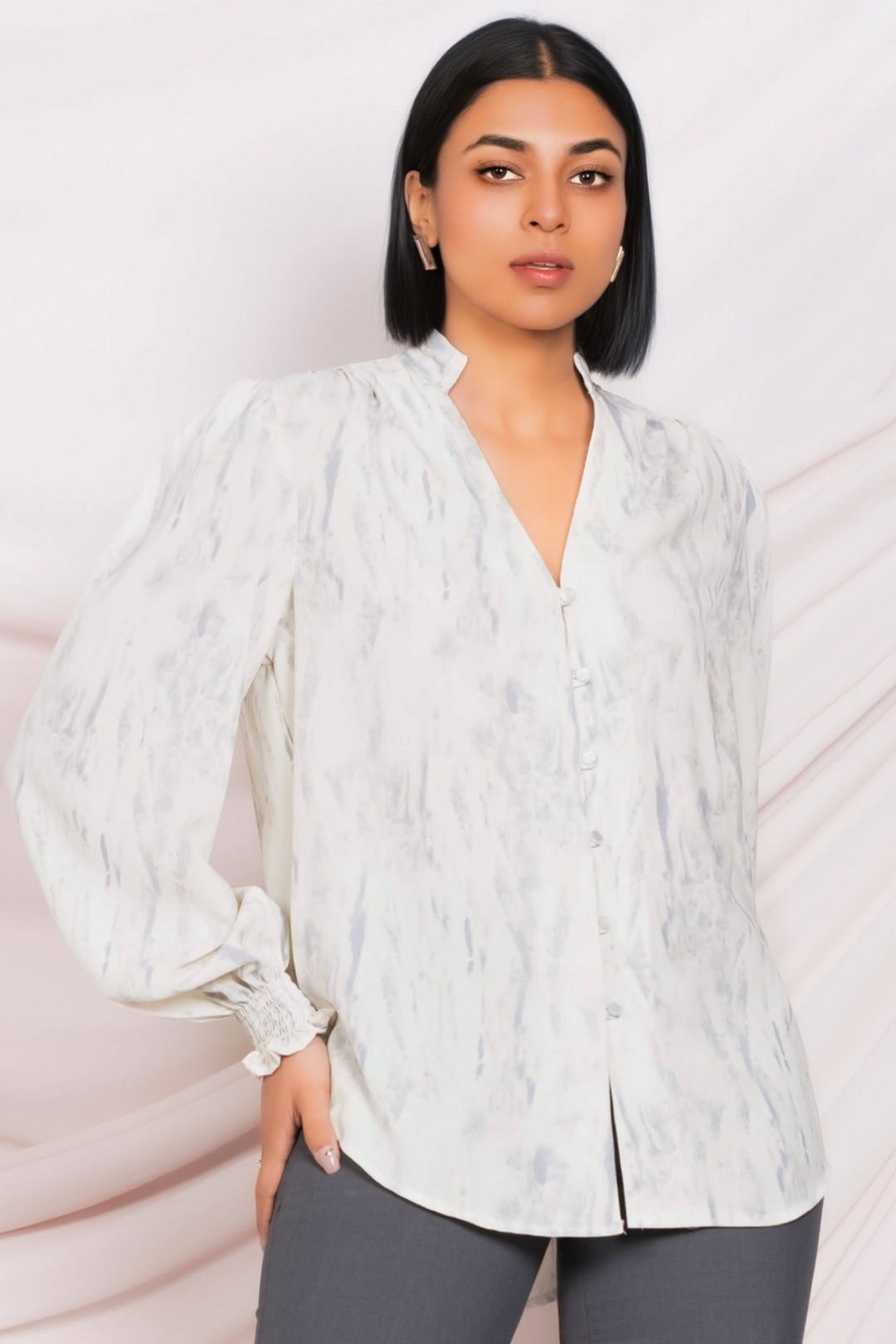 Printed Balloon Sleeve Top