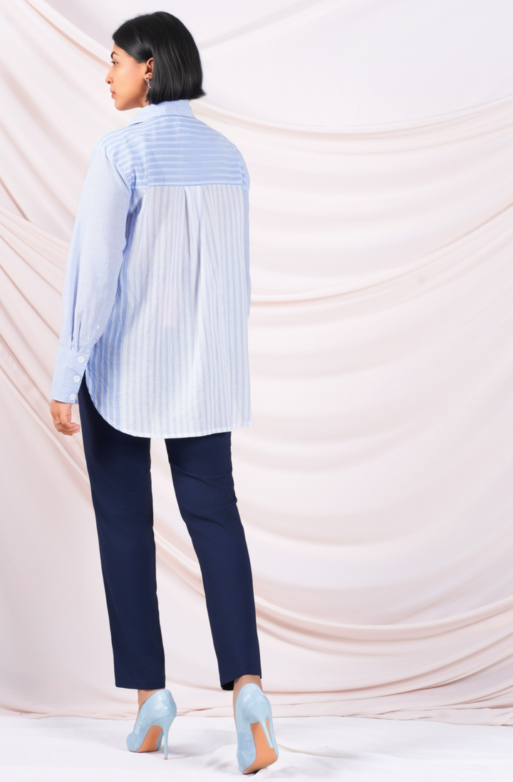 Mix Pattern Blue Stripe Shirt