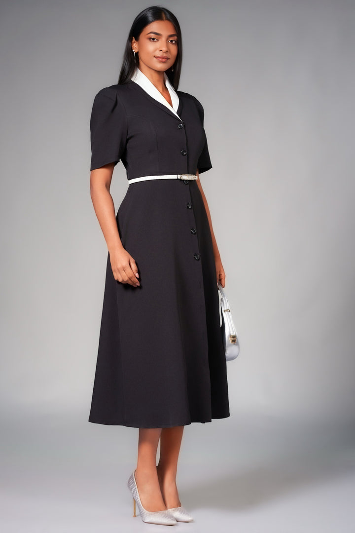 White Contrast Midi Dress