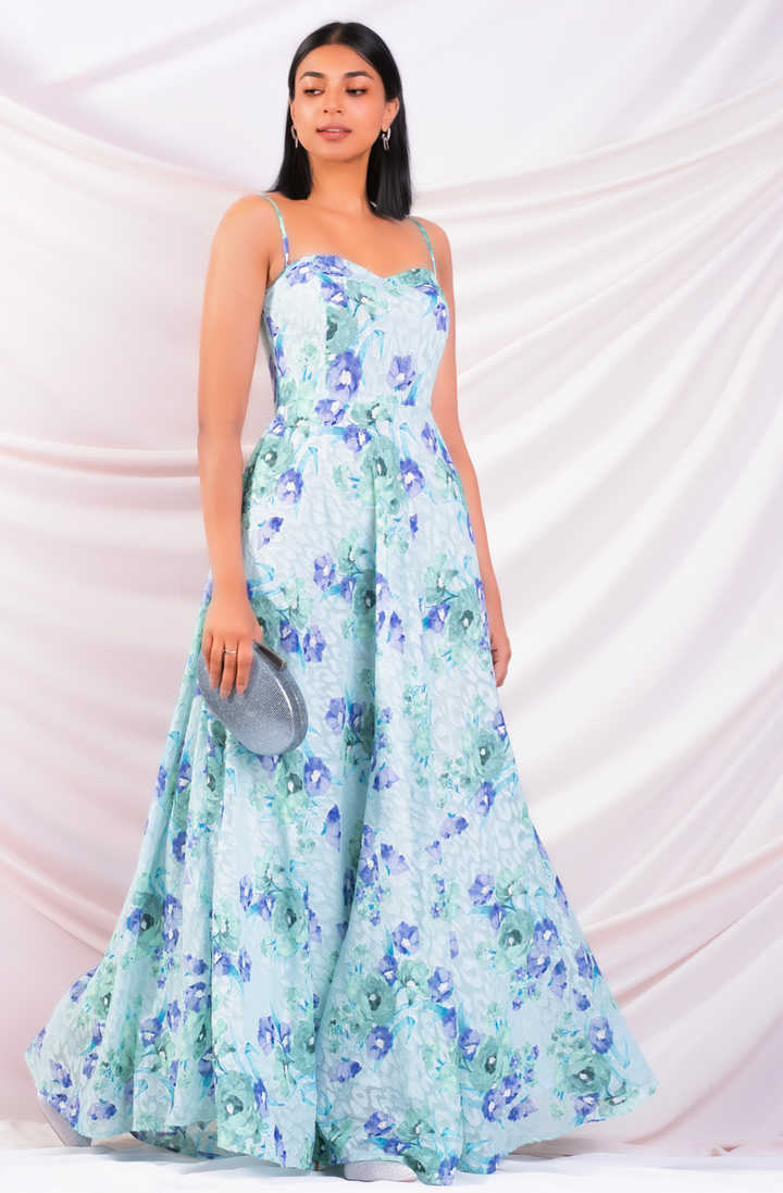 Printed Fit & Flared Maxi Dress