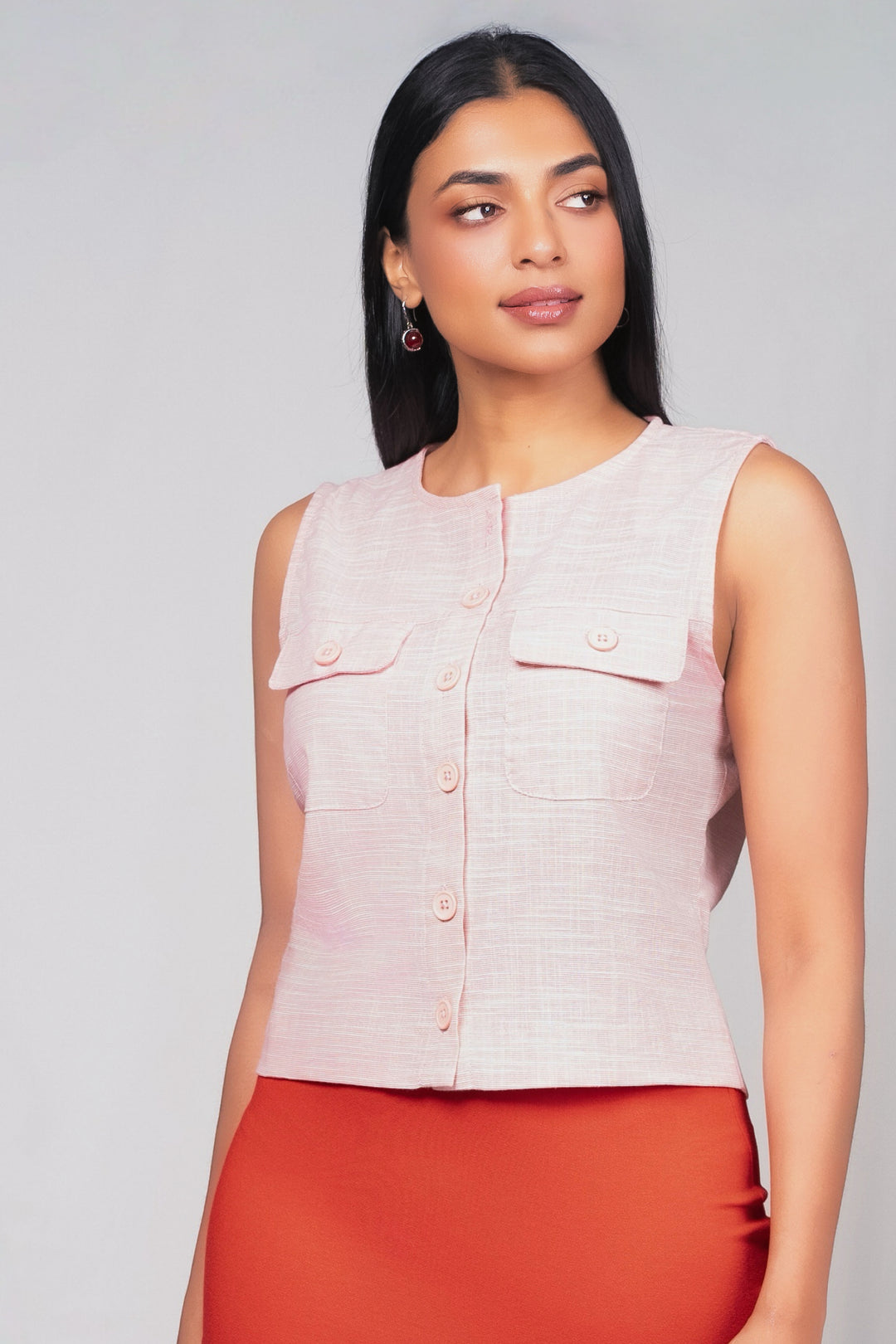 Sleeveless Button Up Top