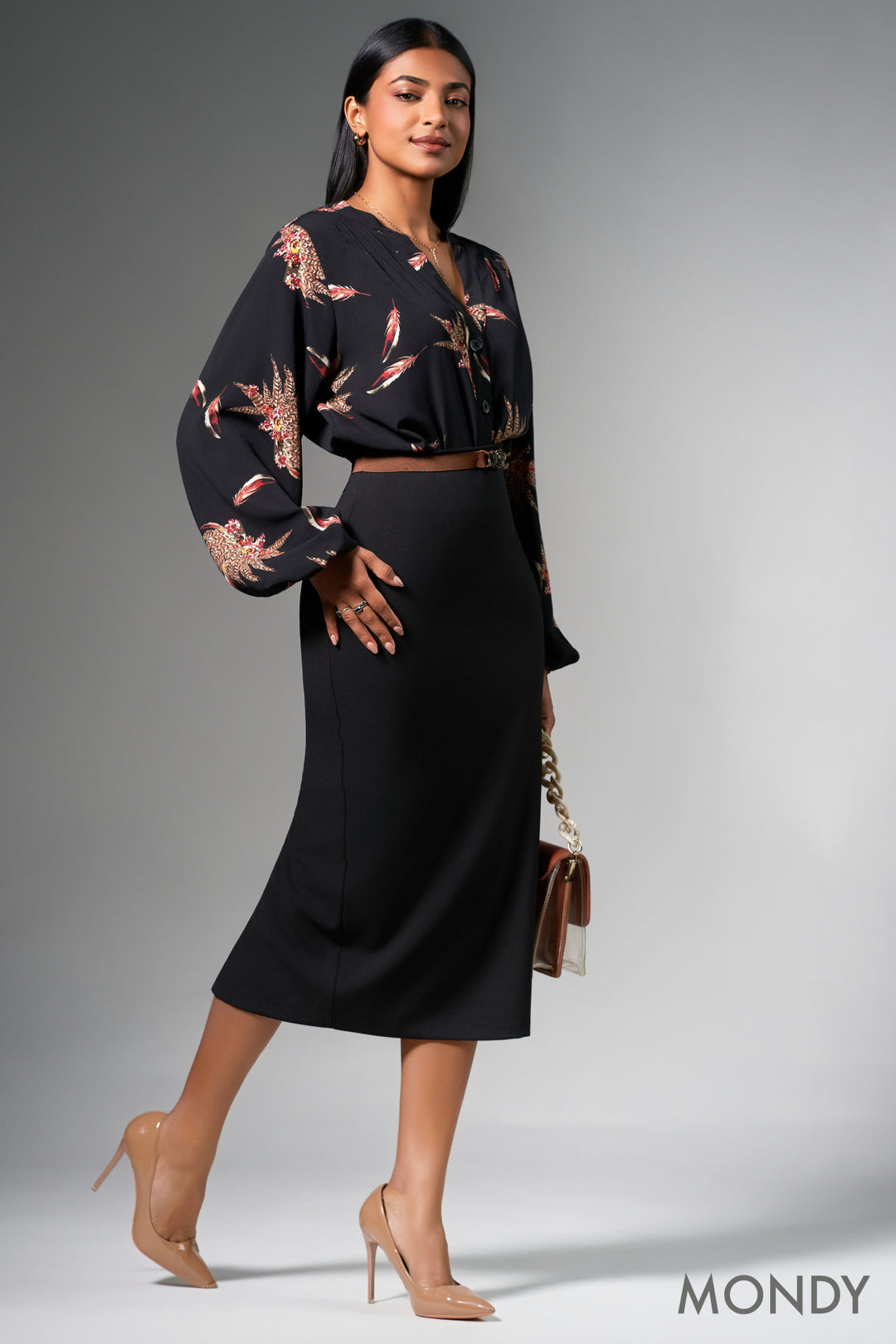 Printed Big Puff Sleeve Top