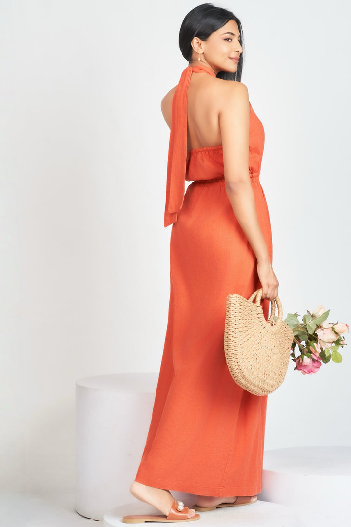 Orange Halter Maxi Dress