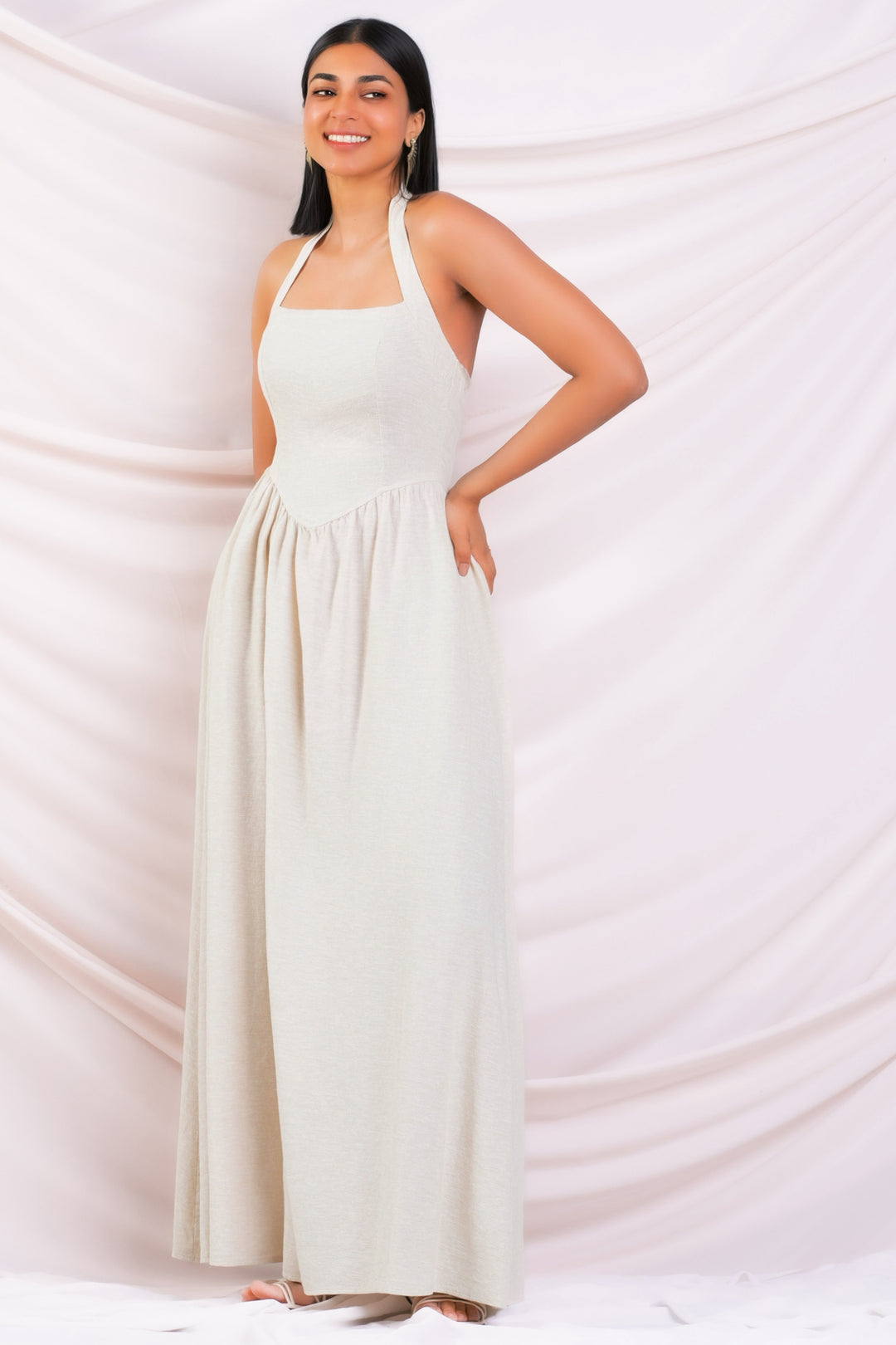 Fit & Flare Linen Maxi Dress