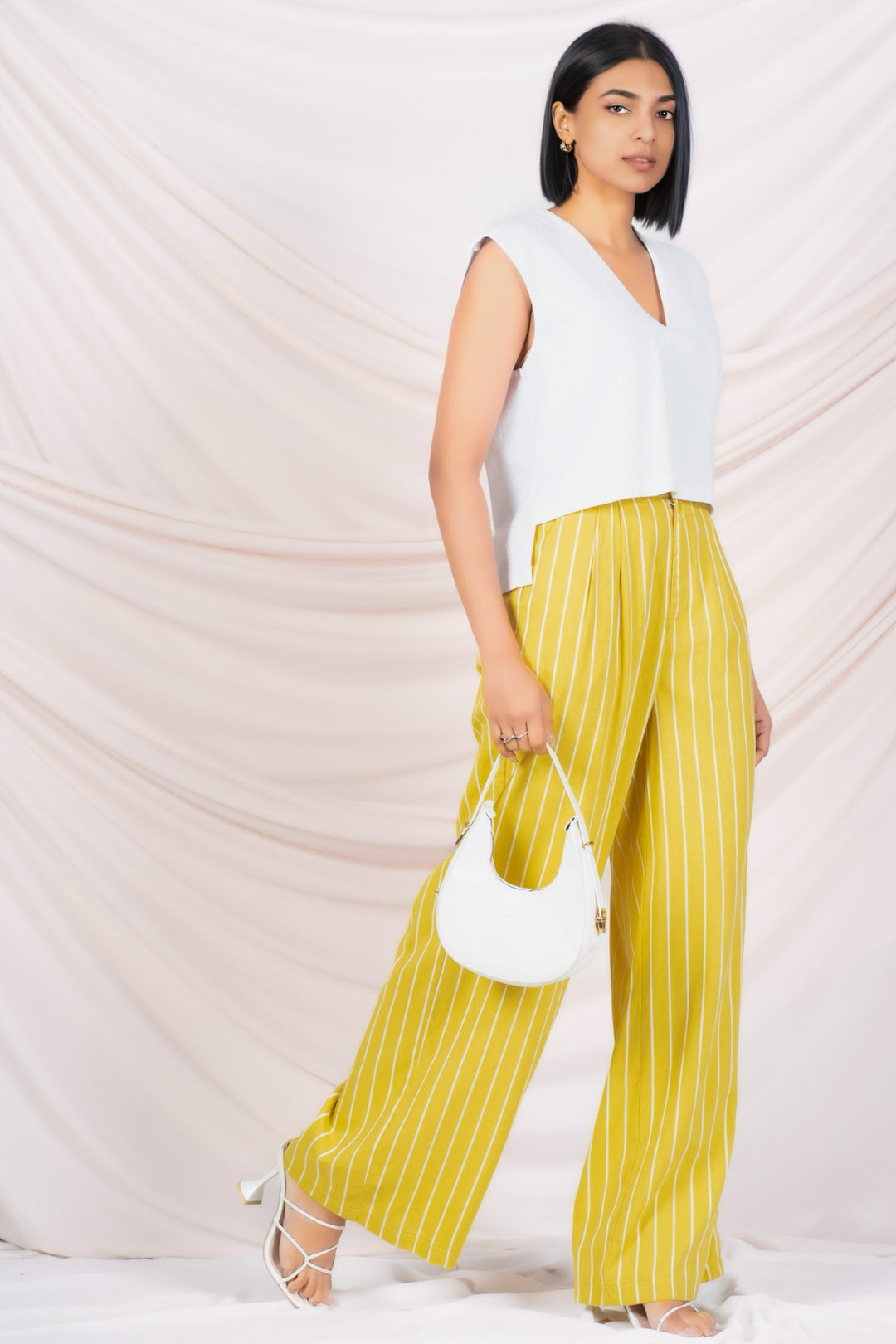 High Waist Wide Leg Stripe Pant