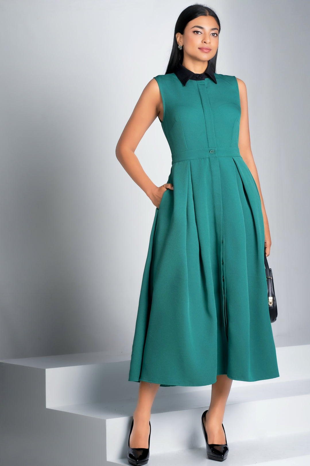 Midi Pleated Shirt Dress