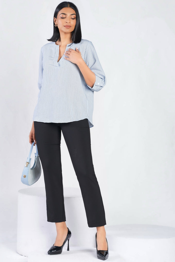 Blue Stripe Puff Sleeve Top