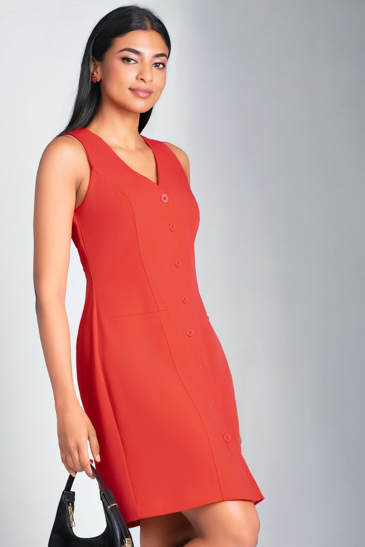 V Neck Button Up Dress